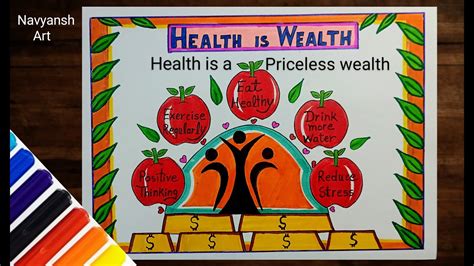 Health Is Wealth Poster Drawing Health Day Drawing World Health Day