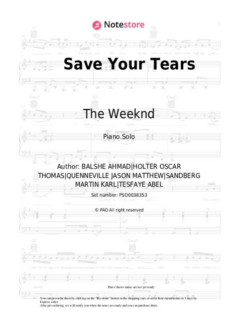 Save Your Tears Piano Sheet Music The Weeknd In Note Store Piano