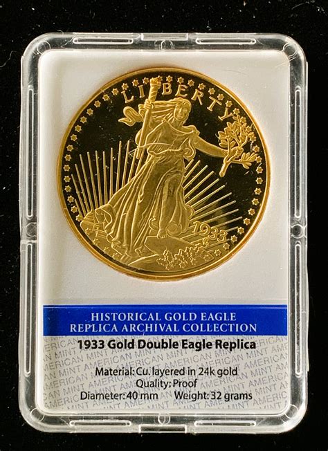 1933 DOUBLE EAGLE $20 DOLLARS PROOF GOLD LAYERED COPY COIN IN SLAB, COA ...