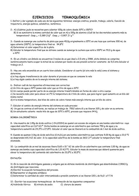 Ejercicios termoquímica PDF