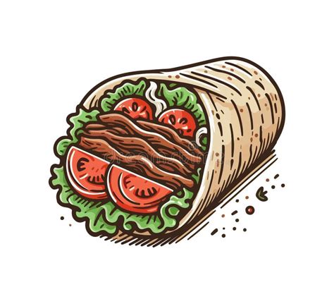 Doner Kabab Turkish Hand Drawn Vector Graphic Stock Illustration