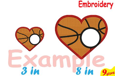 Baschetball Sports Heart Balls Designs For Embroidery Machine Instant
