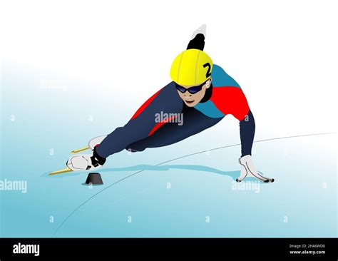 Short Track Speed Skating 3d Vector Color Illustration Stock Vector