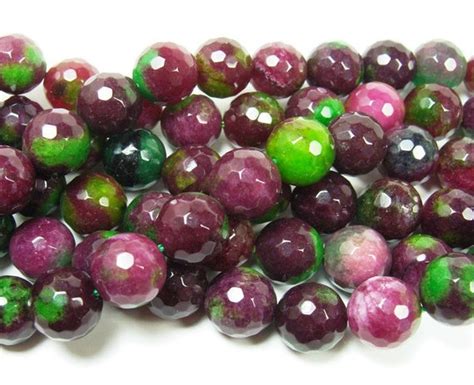 Natural Mm Dark Red And Green Jade Faceted Round Beads Etsy