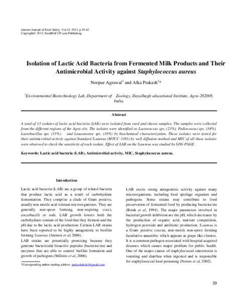 Pdf Isolation Of Lactic Acid Bacteria From Fermented Milk Products