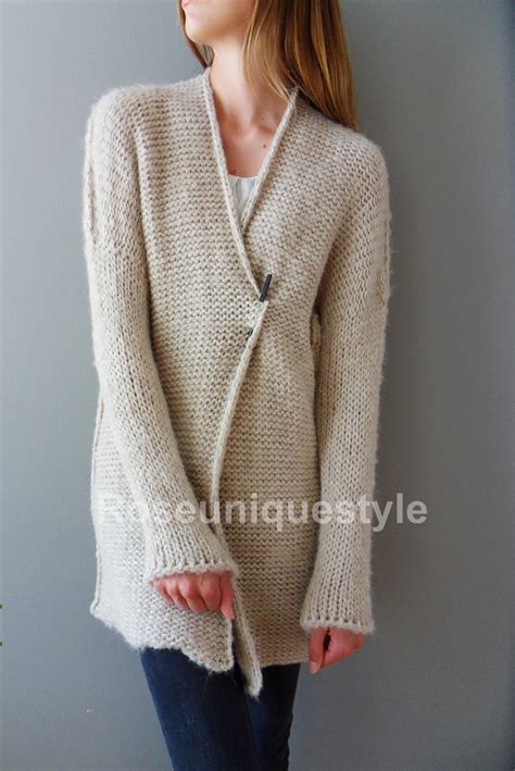 Alpaca Chunky Knit Cardigan Cream Beige Women Knit Cardigan Etsy