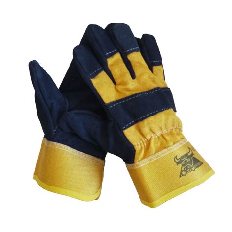 Durable Whole Palm Black And Yellow Cow Split Leather Rigger Gloves