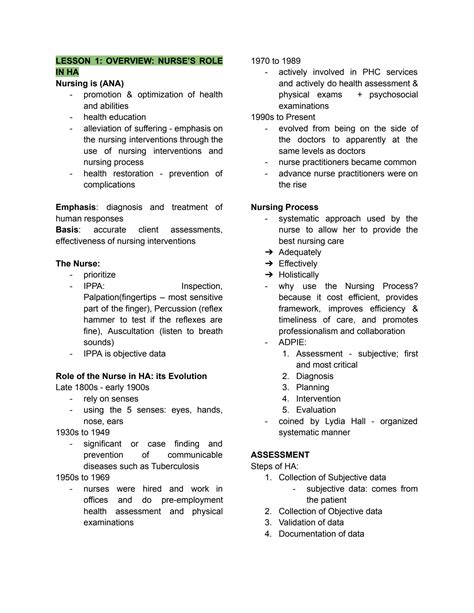 Solution Overview Nurses Role In Health Assessment Studypool