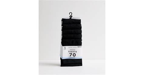 5 Pack Of Black Opaque 70 Denier Tights New Look