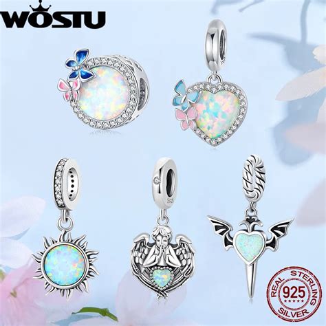 Wostu Sterling Silber Schmetterling Herz Sonne Opal Charms Anh Nger