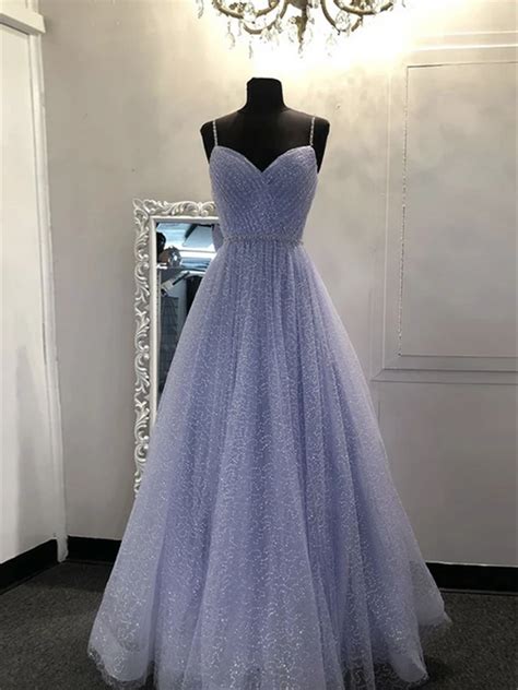 A Line Lilac Sequin Tulle Long Prom Dresses Purple 2020 Prom Dresses Morievent