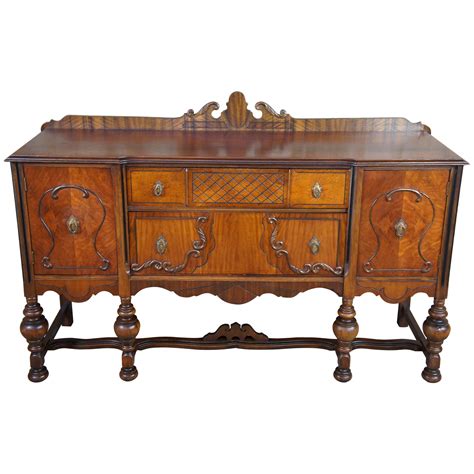 Antique Early 20th Century Jacobean Revival Walnut Burled Buffet