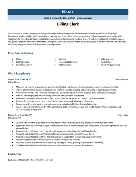 Billing Clerk Resume Example And Guide Zipjob