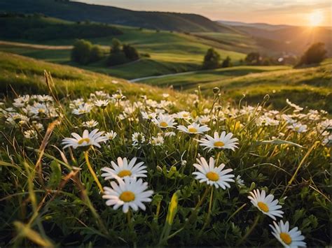 Premium Photo Field Of Daisies At Sunset In Tuscany Italy