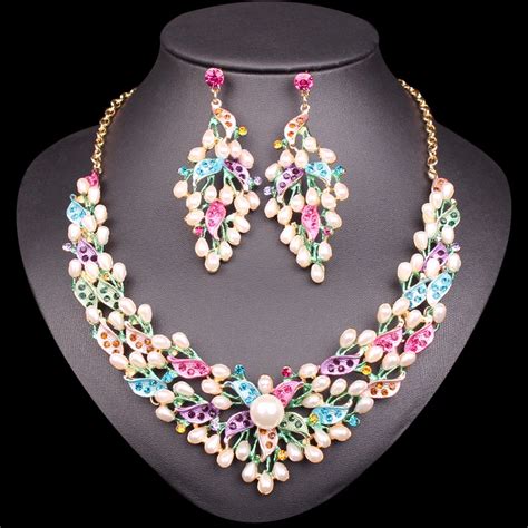 Buy New Bridal Jewelry Sets Wedding Necklace Earrings Sets Gold Color Imitation