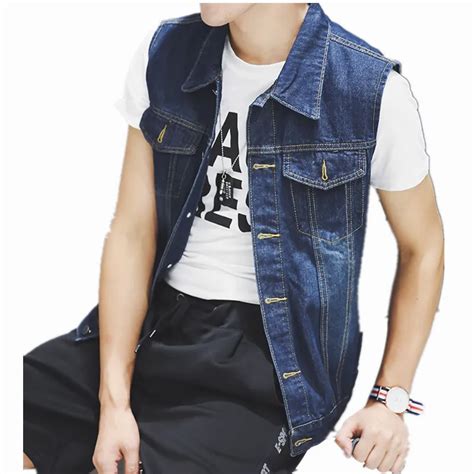 New Fashion Mens Denim Vest Male Thin Jeans Waistcoat Man Cowboy