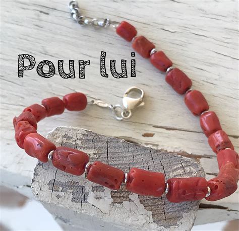 Bracelet Homme En Corail Rouge M Diterran En Corse Certifi Etsy