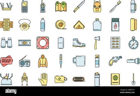 Survival Activity Icons Set Outline Set Of Survival Activity Vector