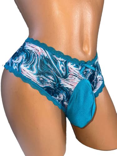 TEAL PRINT HIPSTER BIKINI SISSY POUCH PANTIES XDRESS MEN TRANS 32 44 XL