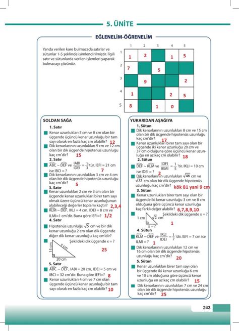 8 Sınıf Matematik Sayfa 243 Cevabı Meb Yayınları