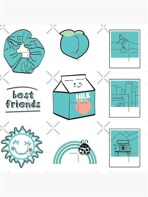 Teal Best Friends Aesthetic Sticker Pack Art Print By The Goods