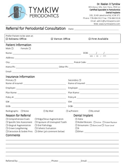 Fillable Online Referral For Periodontal Consultation Date Fax Email