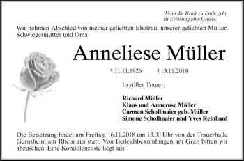 Traueranzeigen Von Anneliese M Ller Trauerportal Ihrer Tageszeitung