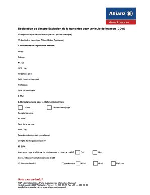 Fillable Online Dclaration De Sinistre Exclusion De La Franchise Pour