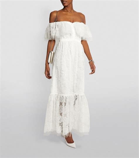 Self Portrait Bridal Off The Shoulder Lace Maxi Dress Harrods Us