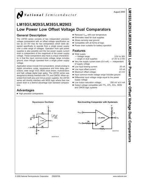 LM193 LM293 LM393 LM2903 Low Power Low Offset Voltage Dual Comparators