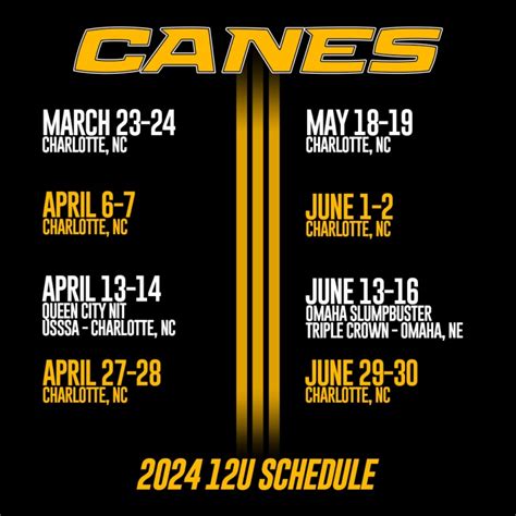 Schedule Canes Carolina 12u