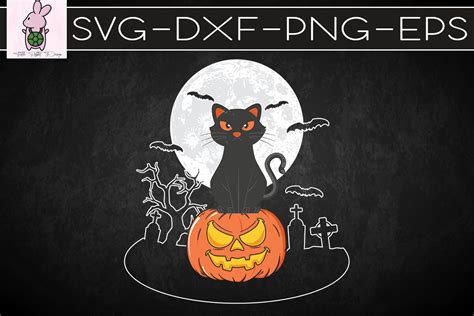 Black Cat On Pumpkin Moon Halloween Graphic By Turtle Rabbit Creative