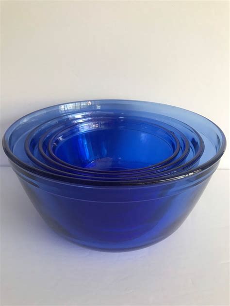 Vintage Set Of 4 Anchor Hocking Usa Cobalt Blue Nesting Bowls Mixing Bowls Retro 80s Mix