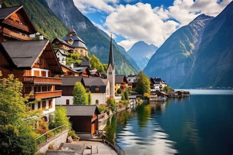 Premium Ai Image Hallstatt Village On The Shore Of Hallstatt Lake