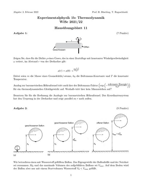 Hausübung 11 Ex1 Übungen für Thermodynamik Abgabe 3 Februar 2022