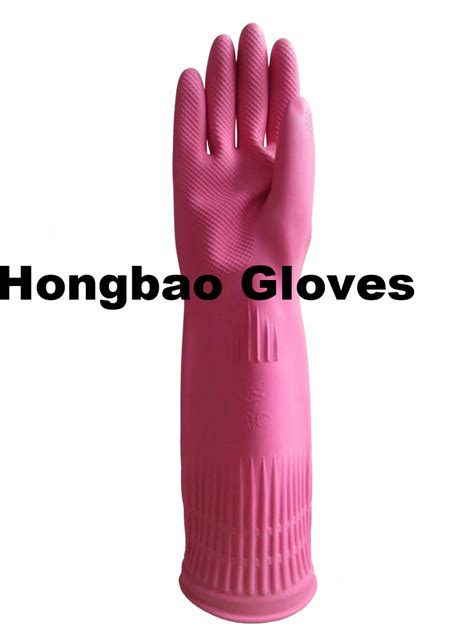 100g Pink Red Long Sleeve Household Kitchen Top Glove 38cm Korea Cleaning Washing Dishes