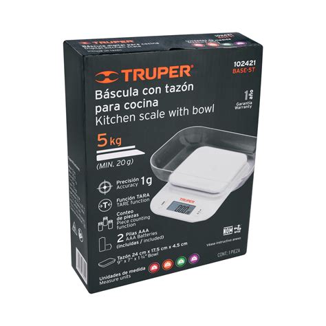 Ficha Tecnica Báscula Digital Para Cocina Con Tazón 5 Kg Truper