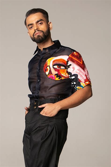 Buy Black Organza Embroidered Shirt For Men By Siddartha Tytler Online