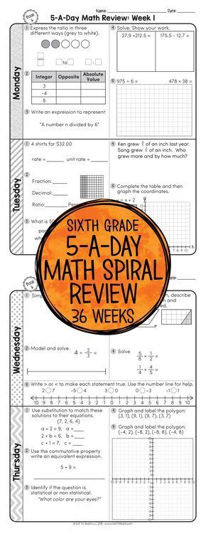 6th Grade Daily Math Spiral Review Morning Work EDITABLE Back To