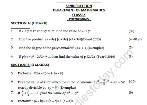 Cbse Class Maths Polynomials Solutions