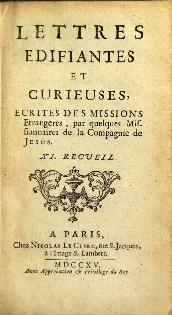 Lettres édifiantes et curieuses écrites des missions étrangères par