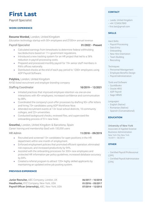 2 Payroll Specialist Resume Examples For 2024 Resume Worded