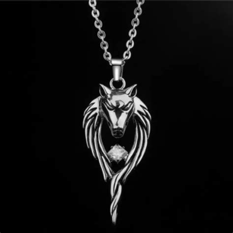 COLLIER PENDENTIF TÊTE de loup pour hommes zircon blanc plaqué argent