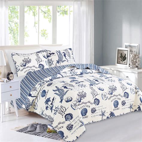 Buy Navy Coastal Quilt Bedding Set Summer Coastal Quilt With Shams