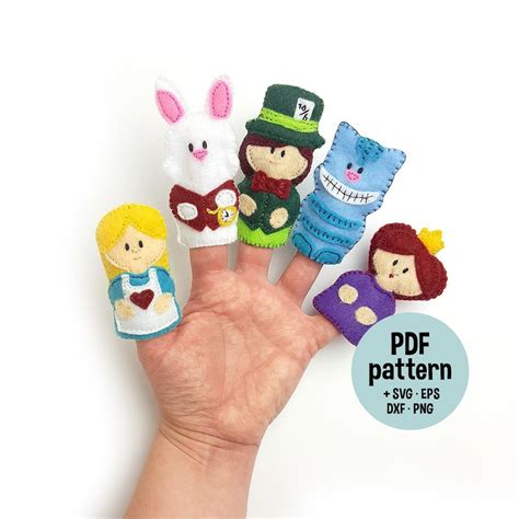 Alice In Wonderland Finger Puppets Pdf Pattern Alice White Rabbit