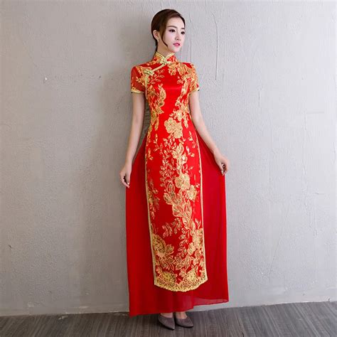 Vestido Oriental Style Dresses Traditional Vietnam Embroidery Cheongsam