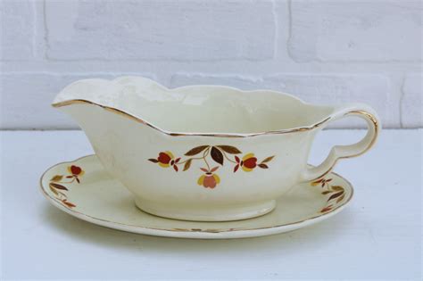 Vintage Jewel Tea Hall China Autumn Leaf Pattern Gravy Boat Pitcher