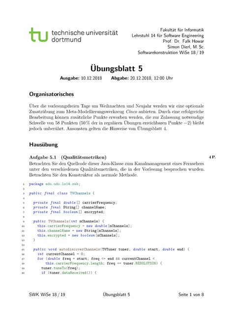 Bungsblatt Informatik Lehrstuhl Software Engineering Prof Dr