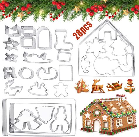 28PCS Acier Inoxydable Biscuit Moule 3D Noël Emporte Pièces Maison