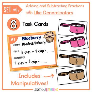 Mixin Muffins Adding And Subtracting Fractions Hands On Task Cards